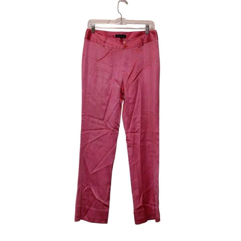 Tara Jarmon Hot Pink Silk High Rise Straight Leg Pants Women's Size 40